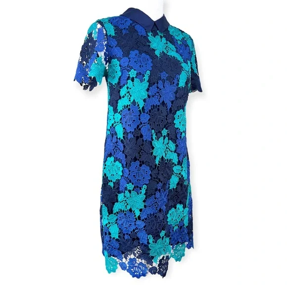 Draper James June Floral Lace Short Sleeve Dress Blue Teal Navy Sz 6 - Picture 10 of 15